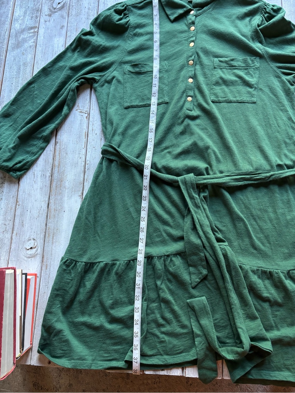LOFT Green Tie Waist Shirt Dress XL Cotton Long Sleeve - Picture 4 of 14